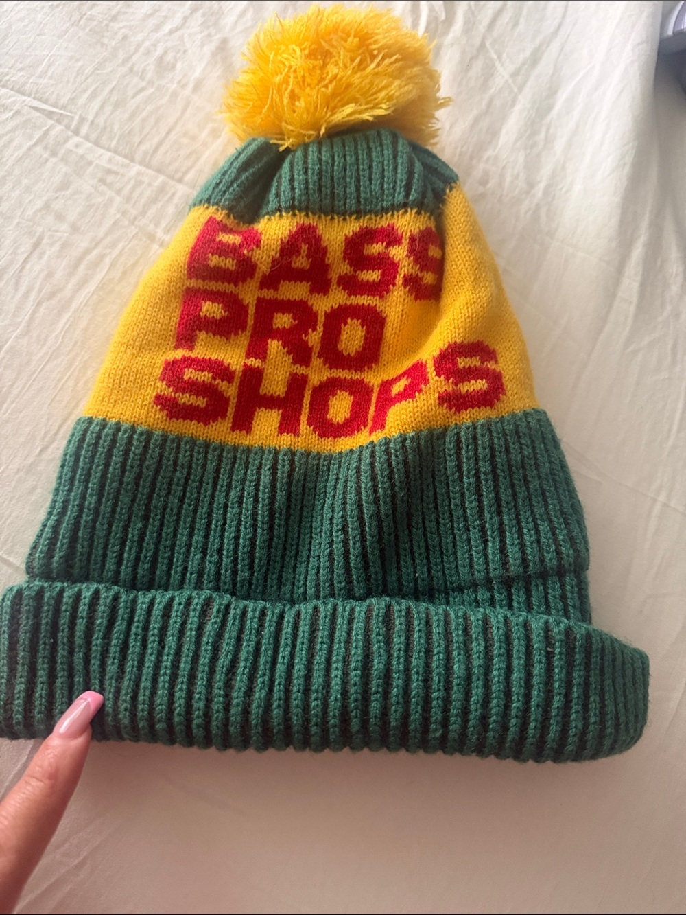 Bass Pro Shops  Pom Beanie in Green, Yellow & Red
